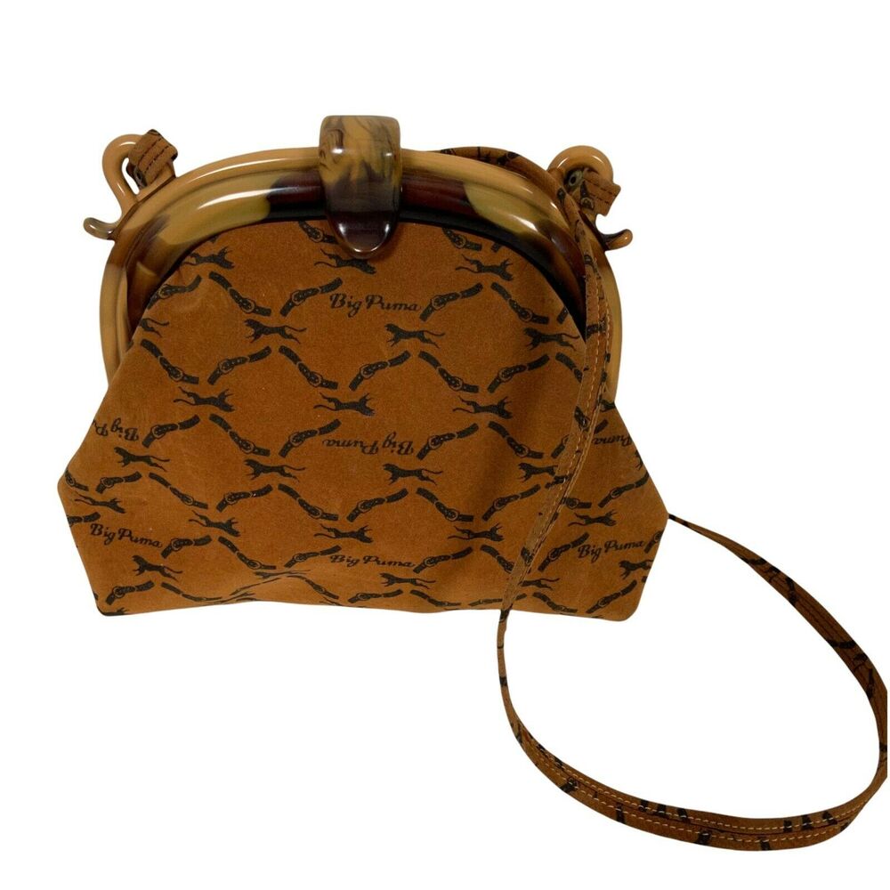 Big Puma Crossbody Handbag Purse Women's Brown Faux Suede Adjustable Vintage